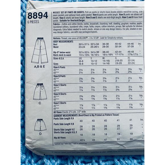 Simplicity 8894 blouse pants shorts pattern - Picture 4 of 5